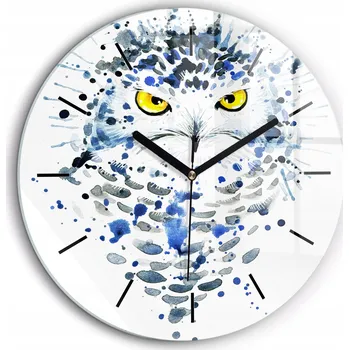 Hodiny Čtvercové Skleněné Nástěnné Hodiny do Kanceláře se Vzorem Sova, pohled fi60 cm