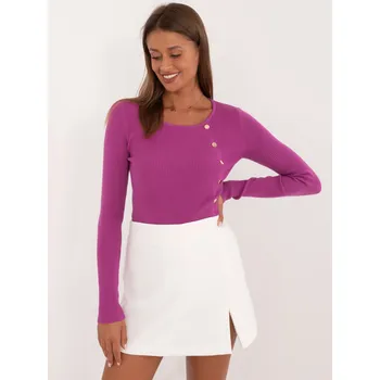 Dámský svetr Fialový žebrovaný svetr s ozdobnými cvočky AT-SW-2332-2.65-dark purple Velikost: S/M