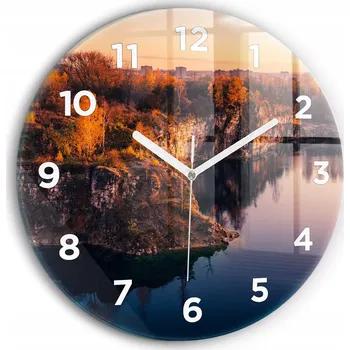 Hodiny Moderní skleněné hodiny s grafikou na zeď Krakov jezero Zakrzówek průměr 30 cm