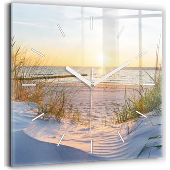 Hodiny Skleněné nástěnné hodiny s tichým chodem – Západ slunce nad mořem do kuchyně