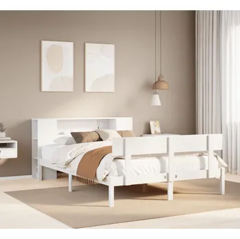 Postel vidaXL Postel s knihovnou bez matrace 120x200 cm masivní borovice [3321773] Barva: Bílá