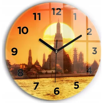 Hodiny Moderní skleněné nástěnné hodiny Wat Arun Bangkok Thajsko kulatý průměr 30 cm