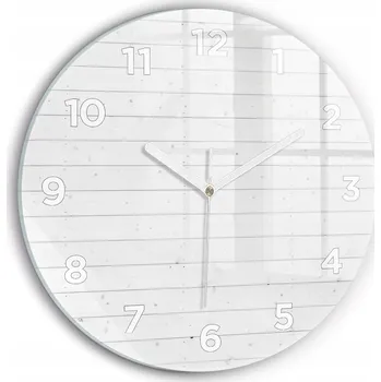 Hodiny Moderní skleněné foto hodiny na zeď - Vzor dřevěné panely, kulatý, průměr 30 cm