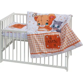 Dětská postýlka Postýlka se stahovacím bokem borovice bílá s výbavou - TERY zvířátka s oranžovou - Scarlett