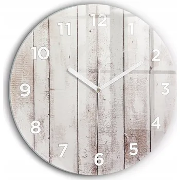 Hodiny Tiché foto nástěnné hodiny Světlé dřevěné desky bílé ručičky kulatý fi60 cm