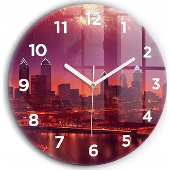 Hodiny Nástěnné hodiny Město v noci ve Philadelphii kulatý bílé ručičky průměr 60 cm