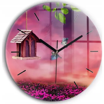 Hodiny Moderní skleněné nástěnné hodiny Domeček pro ptáčky černé ručičky průměr 60 cm