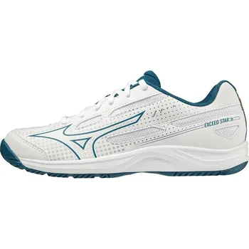 Dámská tenisová obuv Tenisové Boty Mizuno EXCEED STAR Jr. AC White Moroccan Blue Turquoise Velikost: 32.5