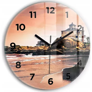 Hodiny Moderní skleněné hodiny s grafikou na zeď Pobřeží Sherman kulatý průměr 30 cm