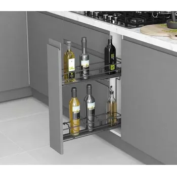 úložný prostor na hračky Starax Plnovýsuvný 2 koš STARAX- lahvovník chrom 150mm-106x475x495mm tlumení BLUM pravý + plné DNO S-2477-C