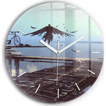Hodiny Ozdobné nástěnné hodiny s krásnou grafikou Anděl, most a kolo kulatý průměr 30 cm