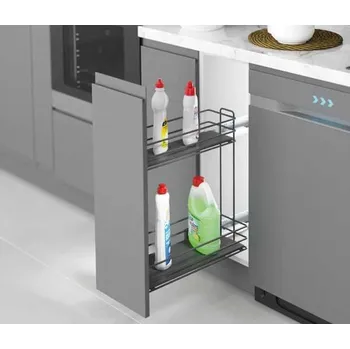 úložný prostor na hračky Starax Plnovýsuvný 2 koš STARAX- lahvovník chrom 300mm-203x475x495mm tlumení BLUM levý + plné DNO S-2493-C