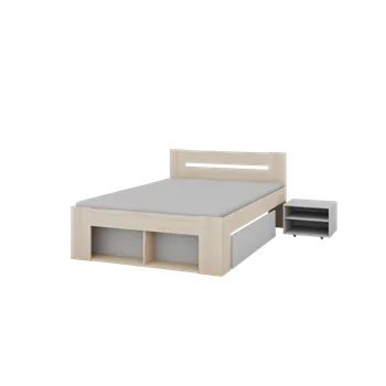 Postel Dvoulůžková postel Ryga 08 140x200 s nočními stolky a zásuvkami dub Riva/šedá