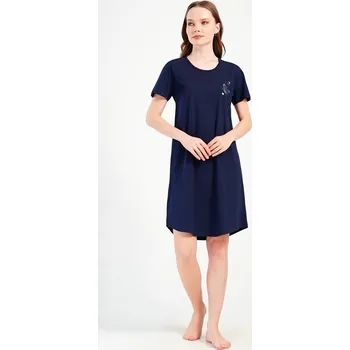 Dámská noční košile s krátkým rukávem Motýlek - tmavě modrá - XXL
