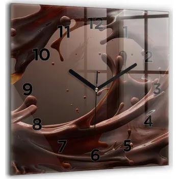 Hodiny Minimalistické Čtvercové Skleněné Foto Hodiny na Zeď Vlny kakao 60x60 cm