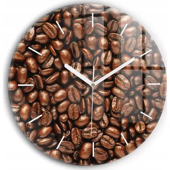Hodiny Moderní skleněné foto hodiny na zeď s tichým chodem - Kávová zrnka, průměr 30 cm