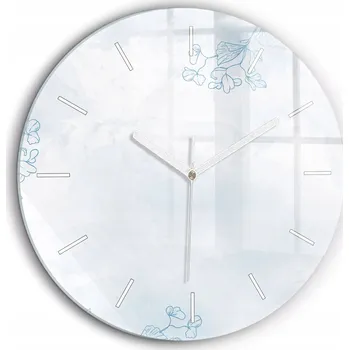 Hodiny Nástěnné Čtvercové Skleněné Hodiny se Stylovým Potiskem Kresby Rostlin fi60 cm