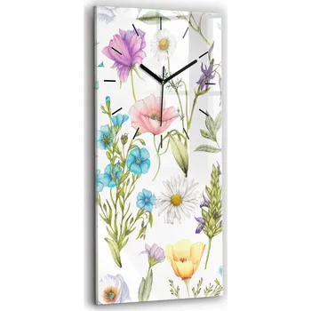 Hodiny Minimalistické skleněné nástěnné hodiny s motivem květinové kompozice 30x60 cm