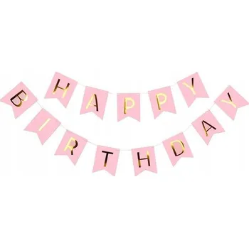 Růžovo-zlatý banner k narozeninám Happy Birthday