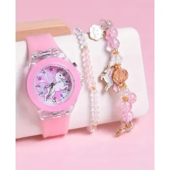 Hodinky Růžové svítící hodinky s jednorožcem a náramkem – dárek pro holčičku