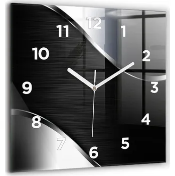 Hodiny Velké Skleněné Nástěnné Hodiny Tichý chod Černo-stříbrné linie