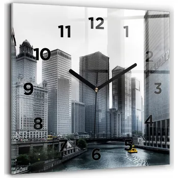 Hodiny Skleněné hodiny s motivem Tichý mechanismus Loft Nástěnné Panorama města 30x30