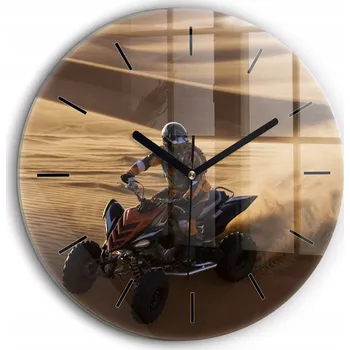 Hodiny Skleněné foto hodiny na zeď Quad poušť černé ručičky kulatý průměr 60 cm