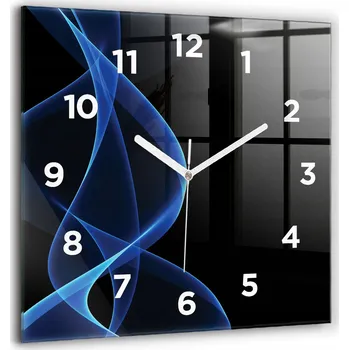 Hodiny Minimalistické Skleněné Nástěnné Hodiny s S Potiskem Modré Linie 60x60 cm