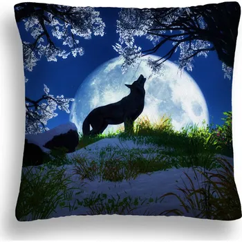 Polštář POLŠTÁŘ S VLKEM 07 FANTASY MĚSÍC STROM KVĚTINA 70x80