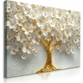 Obraz OBRAZ CANVAS DO LOŽNICE OBÝVACÍHO POKOJE ABSTRAKTNÍ STROM BÍLÉ KVĚTY 3D 30x20