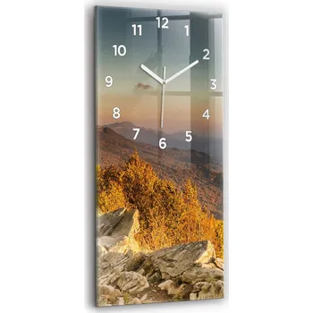Hodiny Vertikální skleněné nástěnné hodiny do kanceláře s motivem hor Bieszczady 30x60 cm
