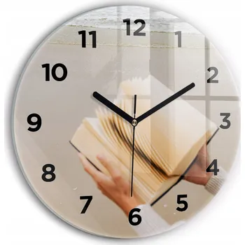 Hodiny Čtvercové Skleněné Hodiny Minimalistické Nástěnné Chvilka s knihou fi30 cm