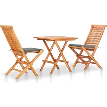 Zahradní sestava vidaXL 3dílný bistro set se šedými poduškami masivní teakové dřevo