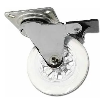 Nábytkové kování Kolečko 75mm otočné s brzdou transparentní 45kg, pl.60x60mm