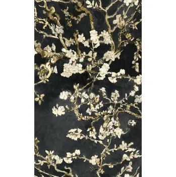 Tapeta Vinylová tapeta na vliesu, větvičky mandloně Van Gogh, černo-zlatá