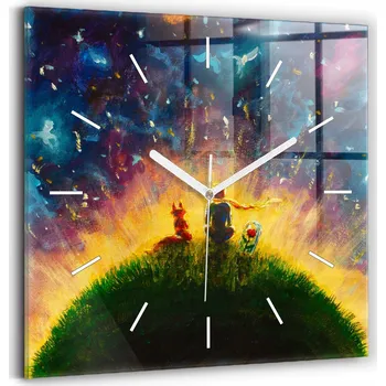 Hodiny Velké nástěnné hodiny z tvrzeného skla s grafikou - Tichý chod - Motiv Malý princ (Abstrakce)