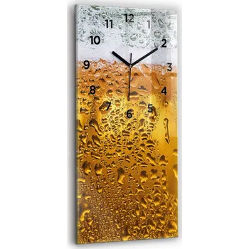 Hodiny Skleněné nástěnné hodiny do moderního interiéru se vzorem Pivní Sklenice piva 30x60 cm