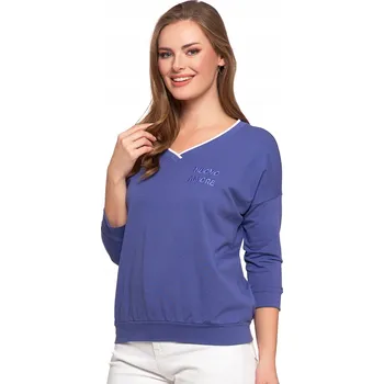 DÁMSKÁ BAVLNĚNÁ BLŮZKA MORAJ 3/4 RUKÁV VOLNÝ STŘIH MODRÁ 3XL