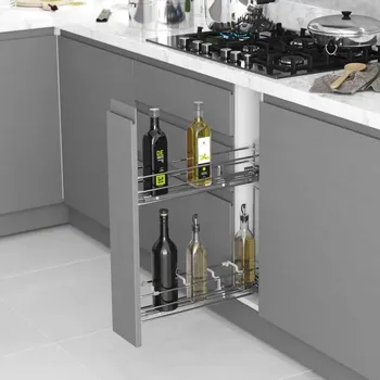 úložný prostor na hračky Starax Částečně výsuvný 2 koš STARAX- lahvovník chrom 200mm-151x475x495mm tlumení BLUM pravý S-2423-C