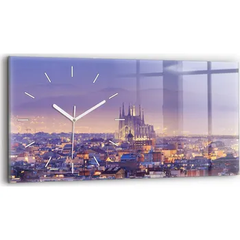 Hodiny Moderní skleněné nástěnné hodiny s potiskem 60x30 cm - Pohled na Barcelonu