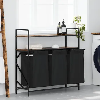 Koš na prádlo Koš na prádlo se 3 přihrádkami a policemi černý dub