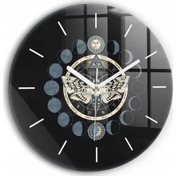 Hodiny Tiché nástěnné hodiny ze skla Fáze měsíce bílé ručičky kulatý průměr 60 cm