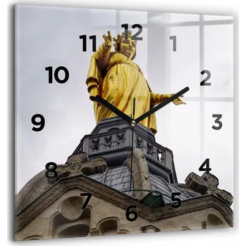 Hodiny Skleněné nástěnné hodiny Tiché ručičky Kuchyně Socha Matky Boží v Lyonu