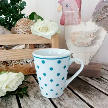 JEREMY hrnek 250 ml, tyrkysový puntík, Český porcelán Dubí (Porcelánový hrnek 2. jakost)