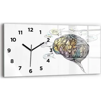 Hodiny Moderní skleněné nástěnné hodiny 60x30 cm - Umělecké zobrazení mozku
