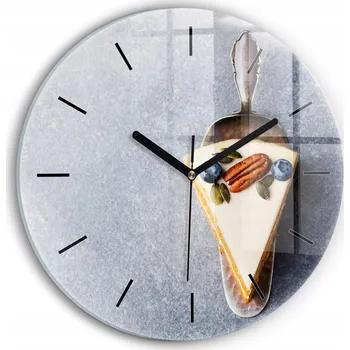 Hodiny Moderní skleněné nástěnné hodiny s potiskem Kousek dortu kulatý o průměru 30 cm