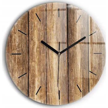 Hodiny Minimalistické skleněné nástěnné hodiny s S Potiskem Vzhled dřevěných prken, průměr 60 cm