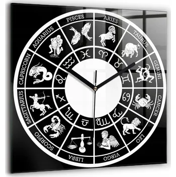 Hodiny Skleněné nástěnné hodiny do moderního interiéru se znamením zvěrokruhu 60x60 cm