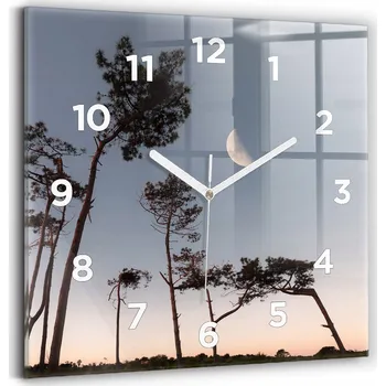 Hodiny Skleněné hodiny s potiskem Moderní nástěnné hodiny Půlměsíc a stromy