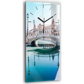 Hodiny Nástěnné vertikální skleněné hodiny do obýváku Náměstí Plaza de España v Seville 30x60 cm
